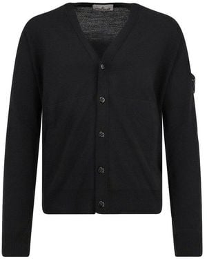 Stone Island Logo Patch Knitted Cardigan - Black