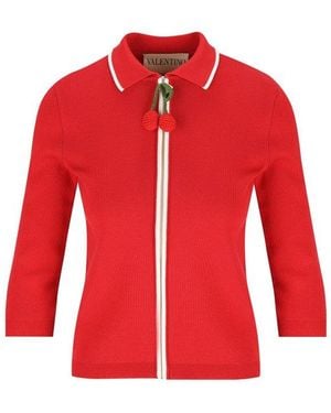 Valentino Cherry Embellished Knitted Top - Red