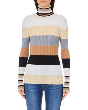 Liu Jo Striped Ribbed Knit Turtleneck Jumper - Grey