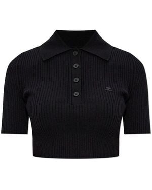 Courreges Short Top With Embroidered Logo - Blue