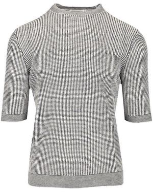 Ballantyne Geometric-Print Knitted T-Shirt - Grey