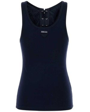 Prada Triangle-Patch Scoop Neck Tank Top - Blue