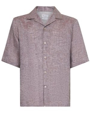Brunello Cucinelli Short-Sleeved Button-Up Shirt - Purple