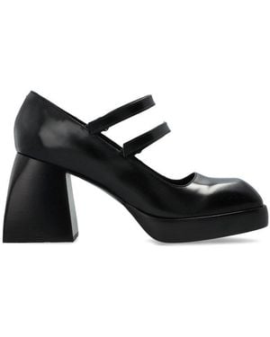 NODALETO Double Strap Block Heel Court Shoes - Black