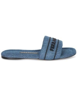 Ferragamo Logo Embossed Slides - Blue