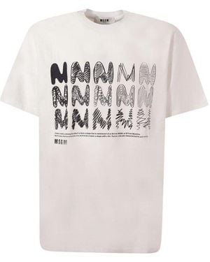 MSGM Logo Printed Crewneck T-Shirt - White