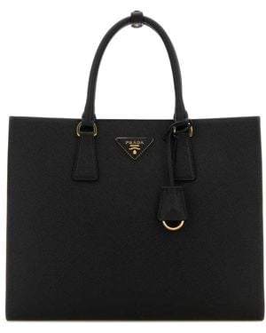 Prada Logo Plaque Open Top Tote Bag - Black