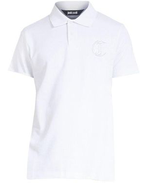 Just Cavalli Logo Embroidered Short-Sleeved Polo Shirt - White