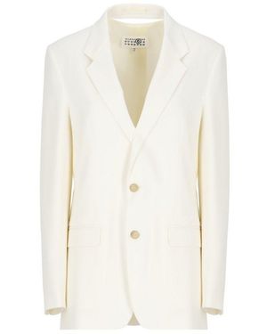 MM6 by Maison Martin Margiela Single-Breasted Tailored Blazer - Natural