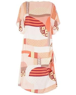 Fendi Graphic Printed Ruched Mini Dress - White