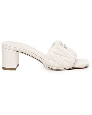 Miu Miu Logo-Lettering Slip-On Sandals - White