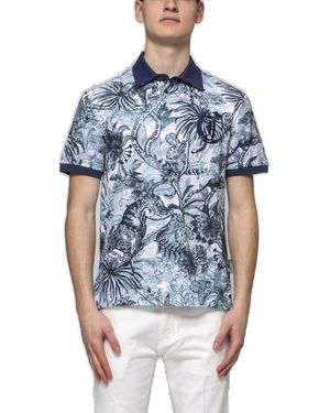 Just Cavalli Short Sleeved Jungle Printed Polo Shirt - Blue