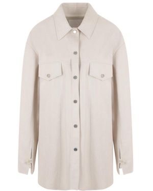 DROMe Buttoned Long-Sleeved Shirt Jacket - White