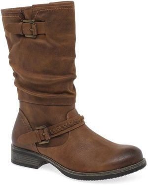 Rieker Estella Calf Length Slouch Boots - Brown