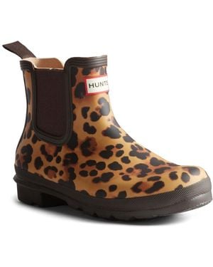 HUNTER Original Chelsea Leopard Wellingtons - Brown