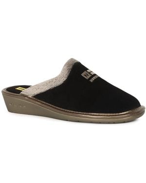 Nordika's Suede Wedge Mule Slippers - Black