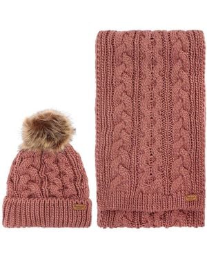 Barbour Penshaw Beanie &Amp; Scarf Set - Red