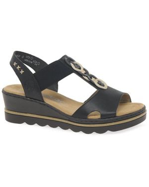 Rieker Medal Wedge Heel Sandals - Blue