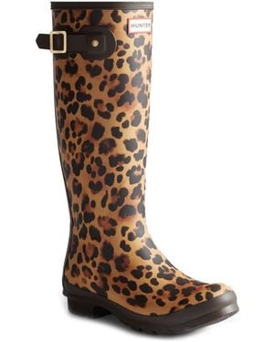 HUNTER Original Tall Leopard Wellingtons - Brown