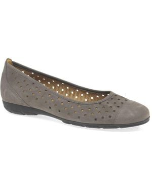 Gabor Ruffle Punched Detail Casual Shoes Colour: Wallaby (Fumo) - Grey
