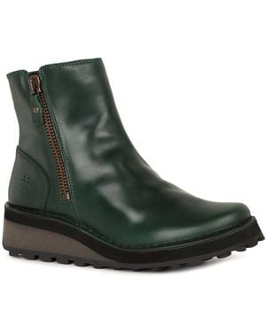 Fly London Hole Wedge Heel Boots - Green