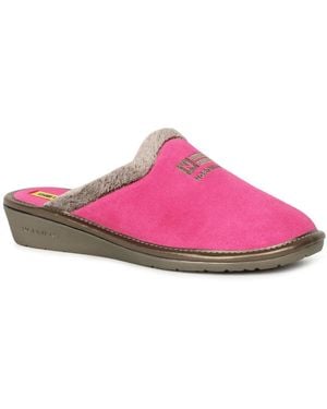 Nordika's Suede Wedge Mule Slippers - Pink