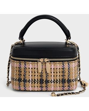 Charles & Keith Arwen Tartan Top Handle Vanity Bag - Blue