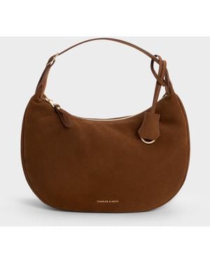 Charles & Keith Large Vega Faux Suede Hobo Bag - Brown