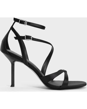 Charles & Keith Satin Asymmetric Strappy Heeled Sandals - White