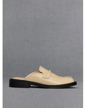 Charles & Keith Tahlia Leather Loafer Mules - Grey