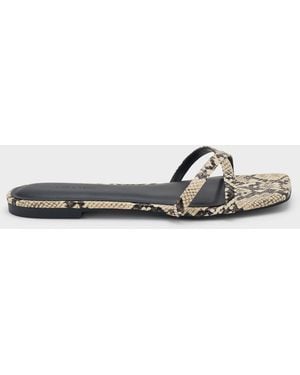 Charles & Keith Snake-Print Crossover Slide Sandals - White