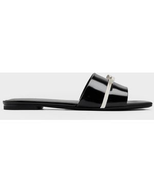 Charles & Keith Two-tone Bow Slide Sandals - White