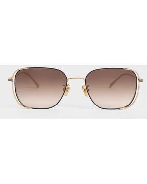Charles & Keith Metallic-rim Rectangular Sunglasses - Black