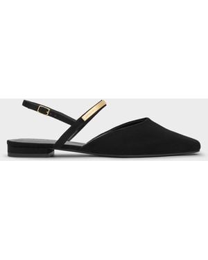 Charles & Keith Faux Suede Metallic-bar Slingback Flats - White