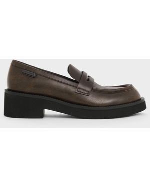 Charles & Keith Chunky-Sole Penny Loafers - Brown