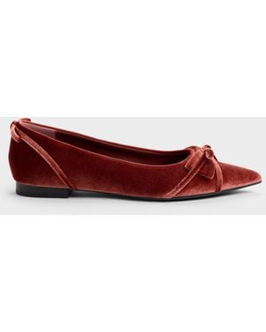 Charles & Keith Bettina Velvet Double-Bow Pointed Ballet Flats - Red