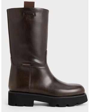 Charles & Keith Double Pull-tab Calf Boots - Black