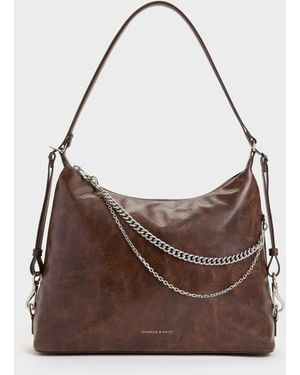 Charles & Keith Atwood Chain Convertible Hobo Bag - Brown