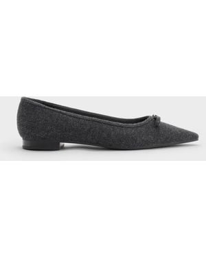 Charles & Keith Felt Bow Pointed Ballet Flats - White