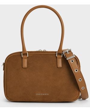 Charles & Keith Sianna Recycled Suede Bowling Bag - Brown