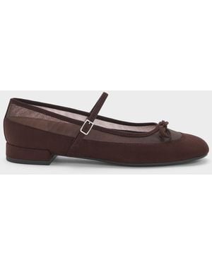 Charles & Keith Mulligan Faux Suede & Mesh Mary Janes - Brown