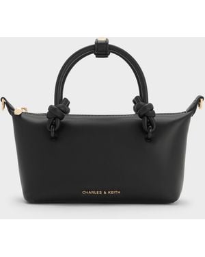 Charles & Keith Sammie Knotted-Handle Bowling Bag in Natural