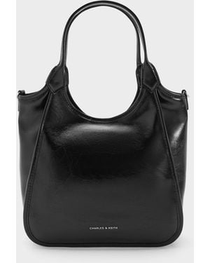 Charles & Keith Mini Sianna Crinkle-Effect Slouchy Tote Bag - Black