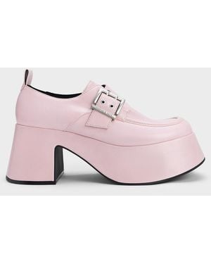 Charles & Keith Rubina Buckled Chunky Loafers - Pink