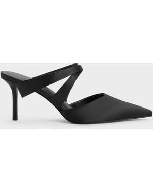 Charles & Keith Satin Pleated-strap Heeled Mules - Black