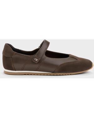 Charles & Keith Jace Leather & Suede Mary Jane Trainers - Brown