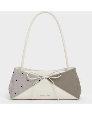 Charles & Keith Hazel Heart-Print Bow Panelled Shoulder Bag - White