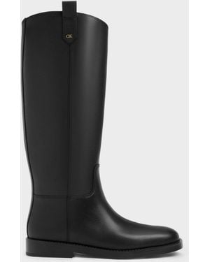 Charles & Keith Kallie Leather Knee-High Boots - Black