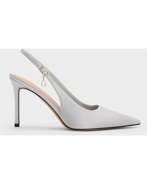 Charles & Keith Teardrop-Crystal Pointed Slingback Pumps - White