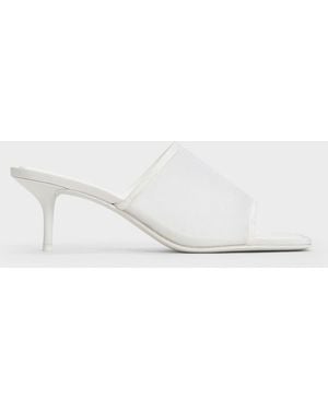Charles & Keith Loren Mesh Kitten-Heel Mules - White